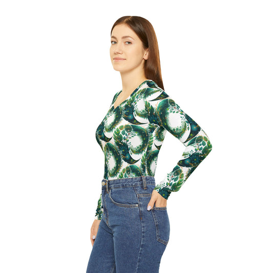 Bohemian Nature Print Long Sleeve V-Neck Shirt | Women's Eco-Friendly Floral Top that Supports Animal Welfare
