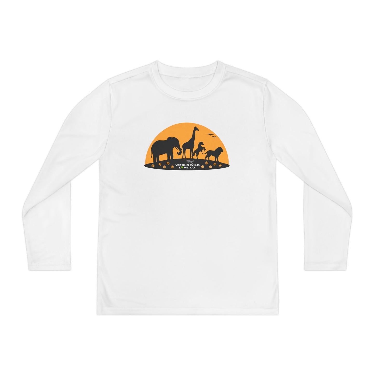Youth Long Sleeve Tee — Safari Sunset Animal Silhouette