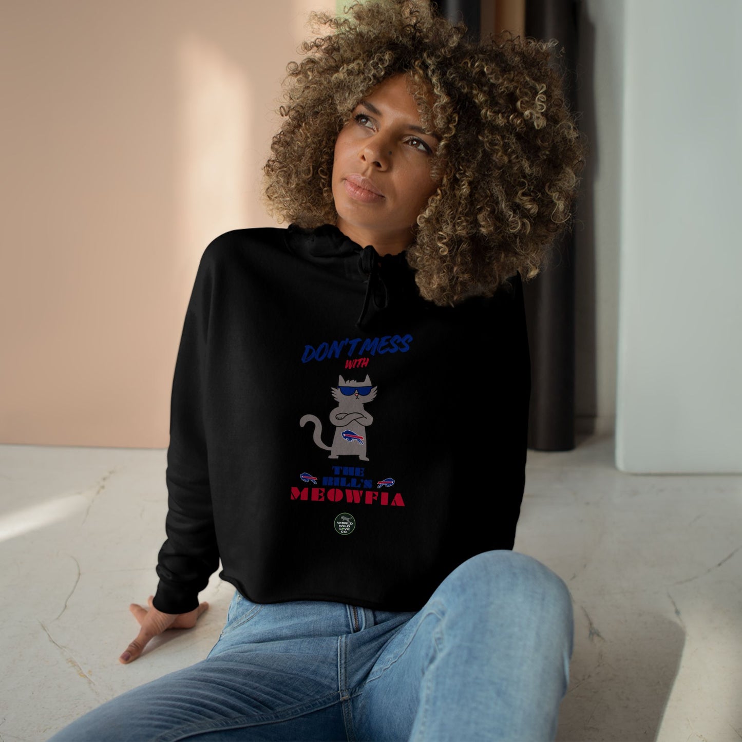 Buffalo Bills "Moewfia" Women's Cropped Hoodie | Classic Eco-Friendly Apparel to Support Animal Welfare
