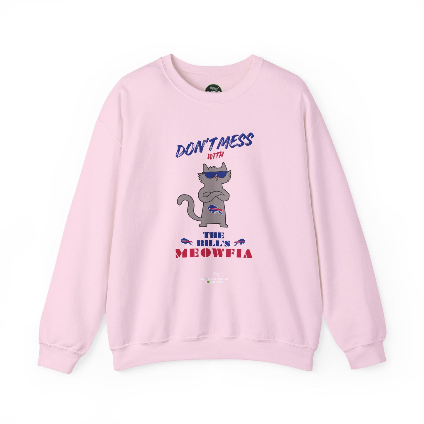 Buffalo Bills "Meowfia" Unisex Crewneck| Fun Classic Eco-Friendly Apparel that Supports Animal Welfare