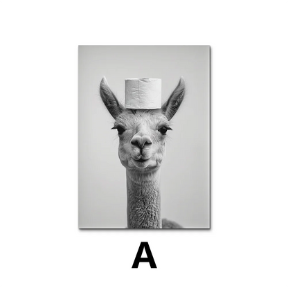 Cute Black and White Animal Poster Print |  Bathroom Wall Art for Animal Lovers