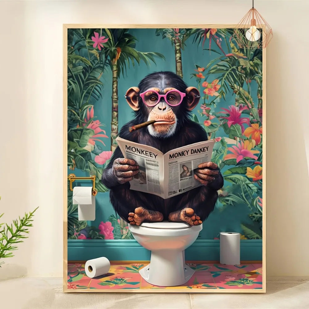 Gorilla Reading A Newspaper Frameless Canvas Print