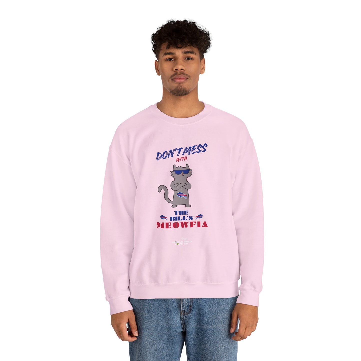 Buffalo Bills "Meowfia" Unisex Crewneck| Fun Classic Eco-Friendly Apparel that Supports Animal Welfare
