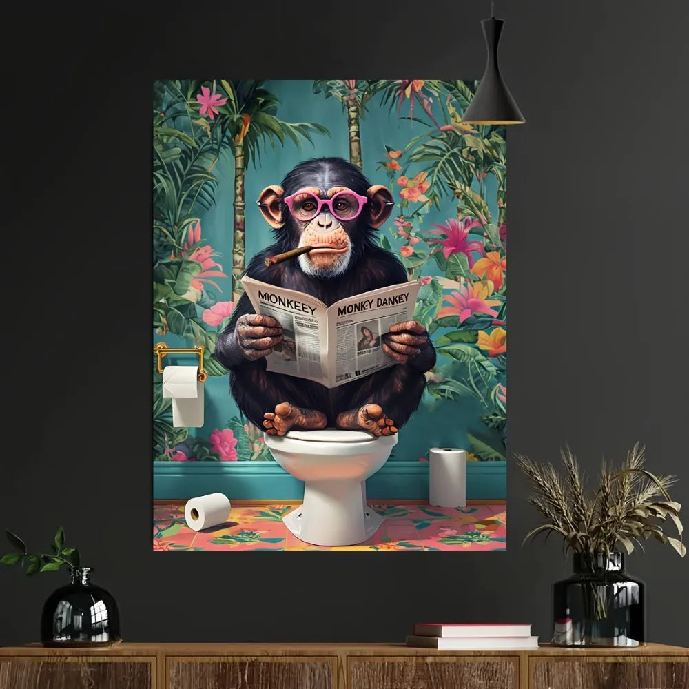Gorilla Reading A Newspaper Frameless Canvas Print