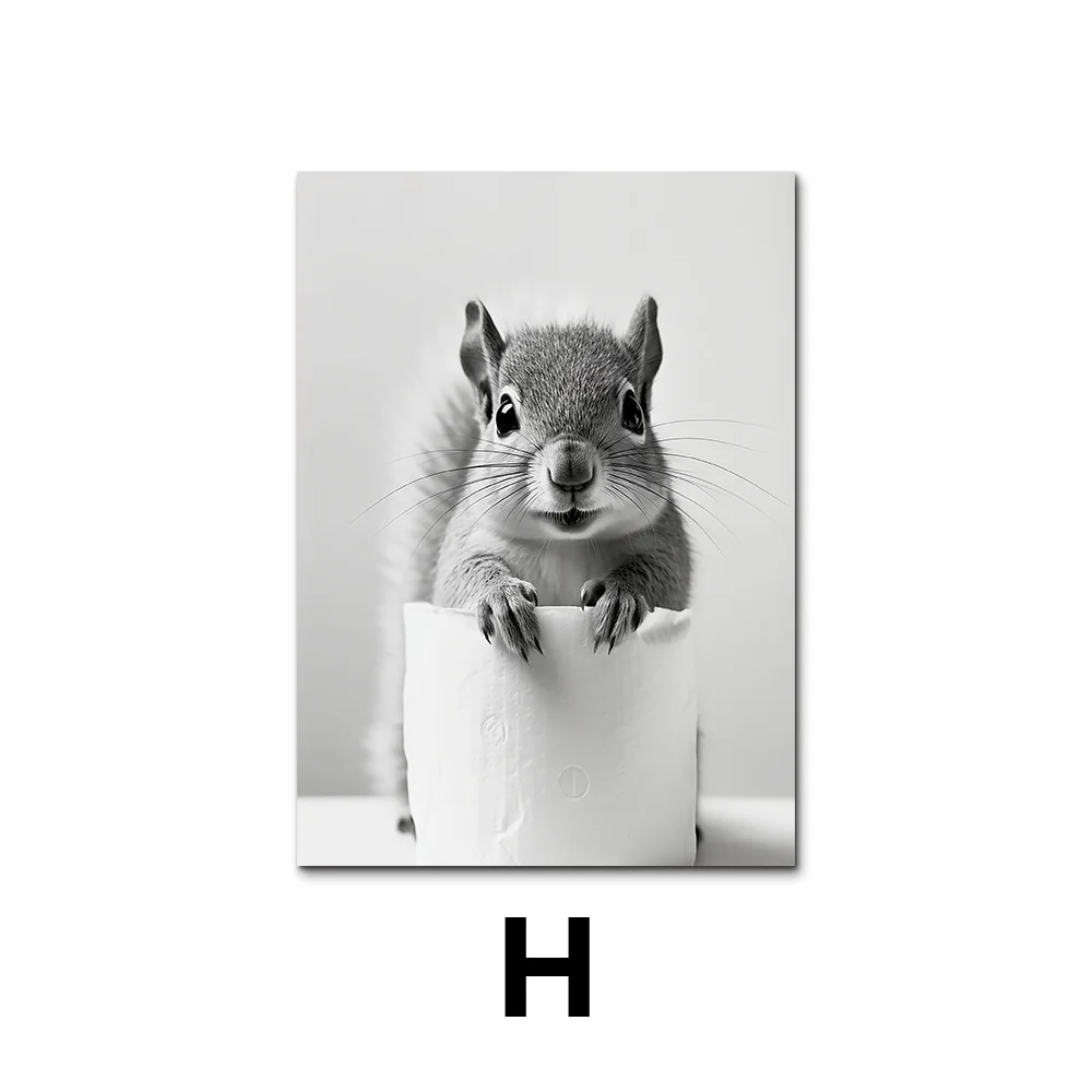 Cute Black and White Animal Poster Print |  Bathroom Wall Art for Animal Lovers