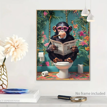 Gorilla Reading A Newspaper Frameless Canvas Print