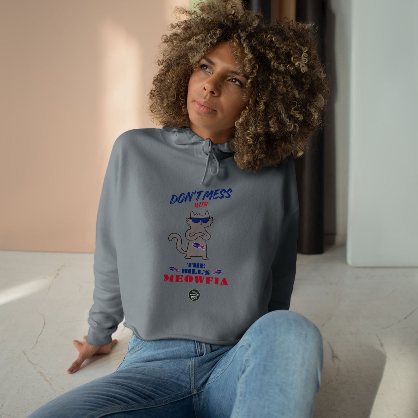 Buffalo Bills "Moewfia" Women's Cropped Hoodie | Classic Eco-Friendly Apparel to Support Animal Welfare