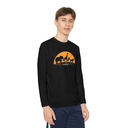 Youth Long Sleeve Tee — Safari Sunset Animal Silhouette