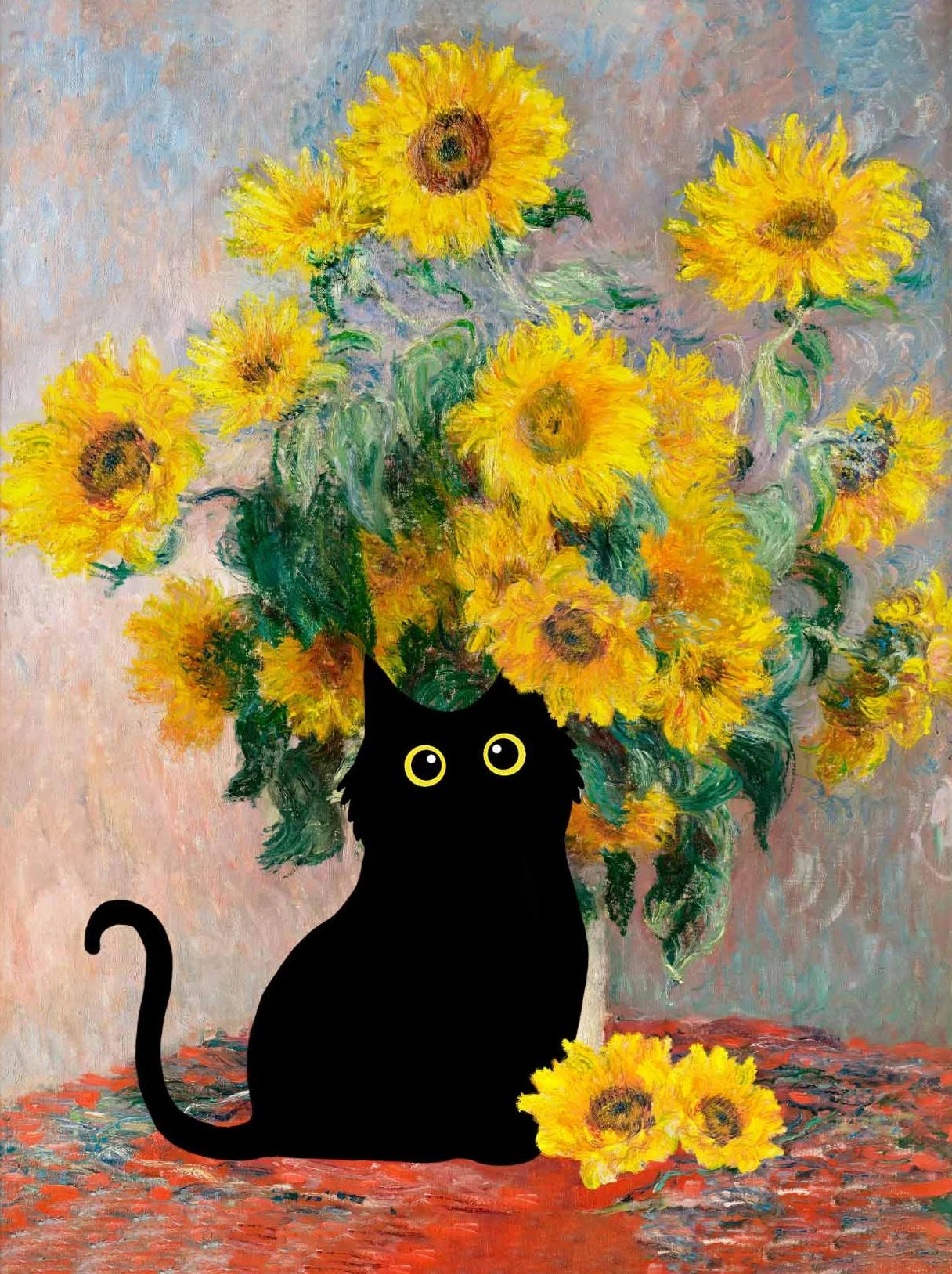 Monet Inspired Black Cat Canvas Painting | Wall Art for Cat Lovers
