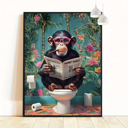 Gorilla Reading A Newspaper Frameless Canvas Print