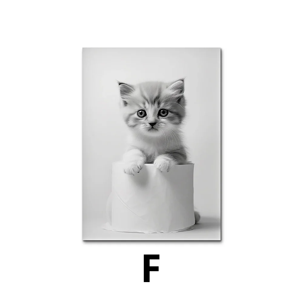 Cute Black and White Animal Poster Print |  Bathroom Wall Art for Animal Lovers