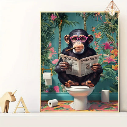 Gorilla Reading A Newspaper Frameless Canvas Print