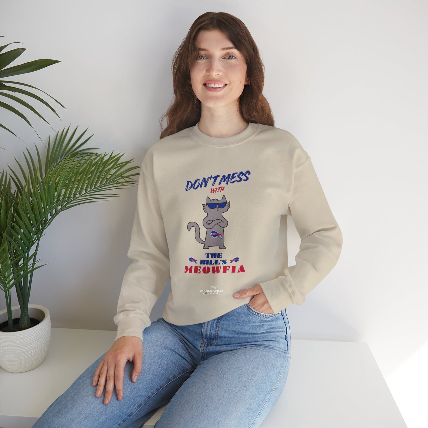 Buffalo Bills "Meowfia" Unisex Crewneck| Fun Classic Eco-Friendly Apparel that Supports Animal Welfare