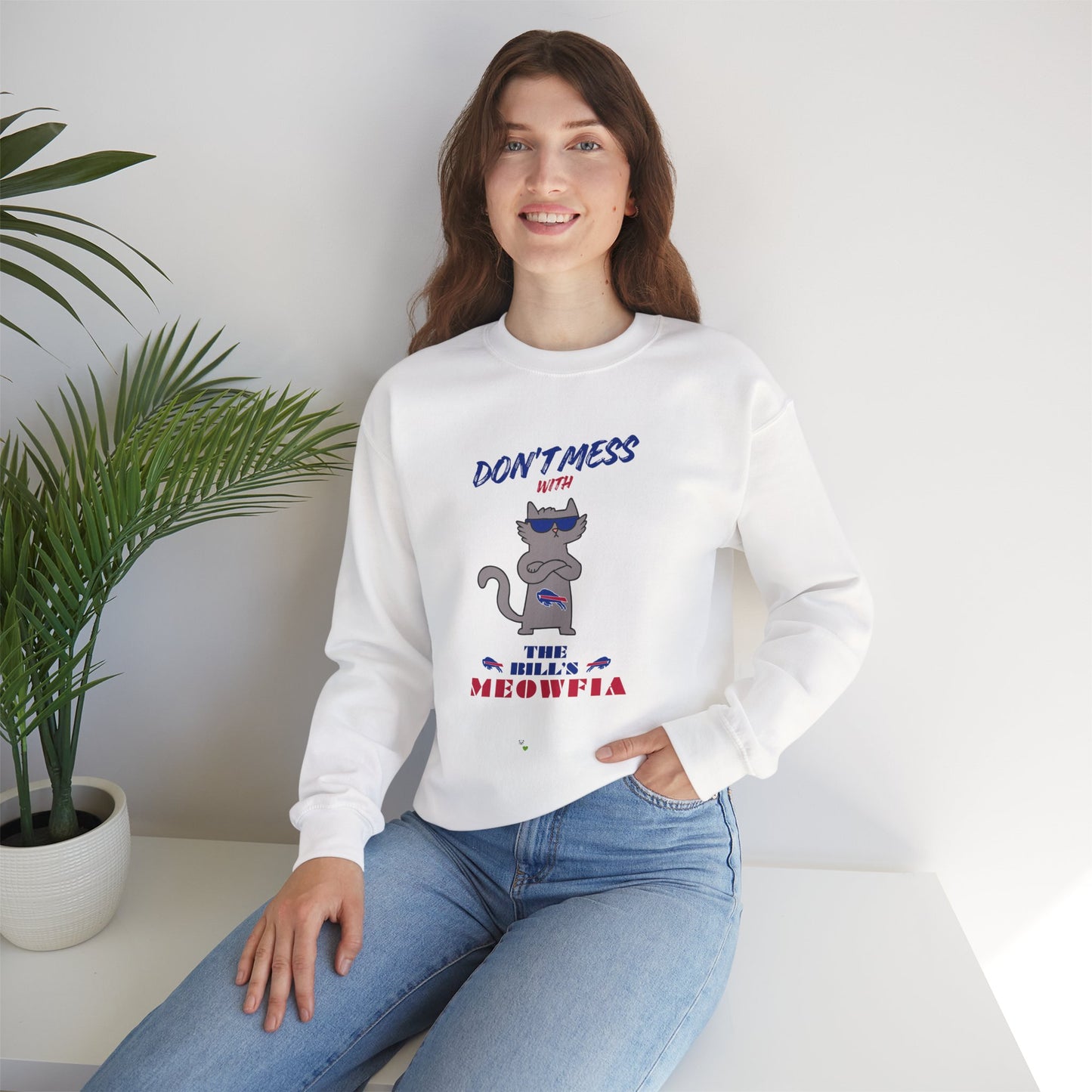 Buffalo Bills "Meowfia" Unisex Crewneck| Fun Classic Eco-Friendly Apparel that Supports Animal Welfare