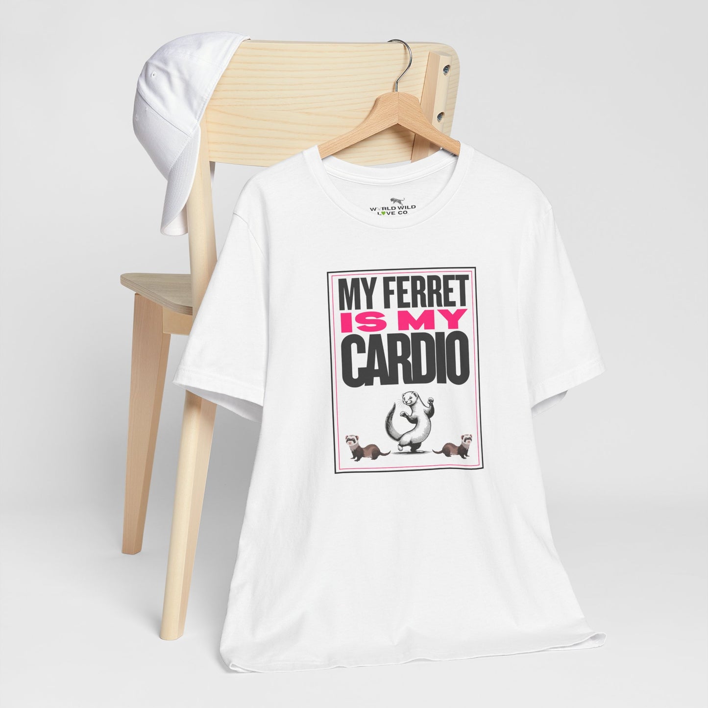 "My Ferret is my Cardio" Unisex Tee | Funny Novelty Apparel that Supports Animal Welfare | World Wild Love Co.