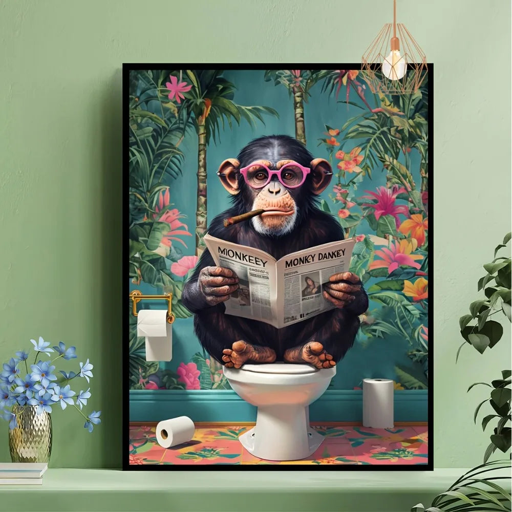 Gorilla Reading A Newspaper Frameless Canvas Print