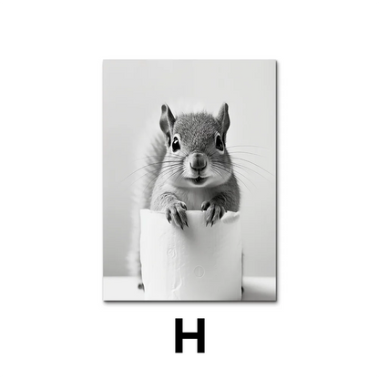 Cute Black and White Animal Poster Print |  Bathroom Wall Art for Animal Lovers