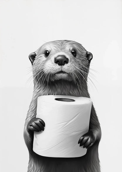 Cute Black and White Animal Poster Print |  Bathroom Wall Art for Animal Lovers