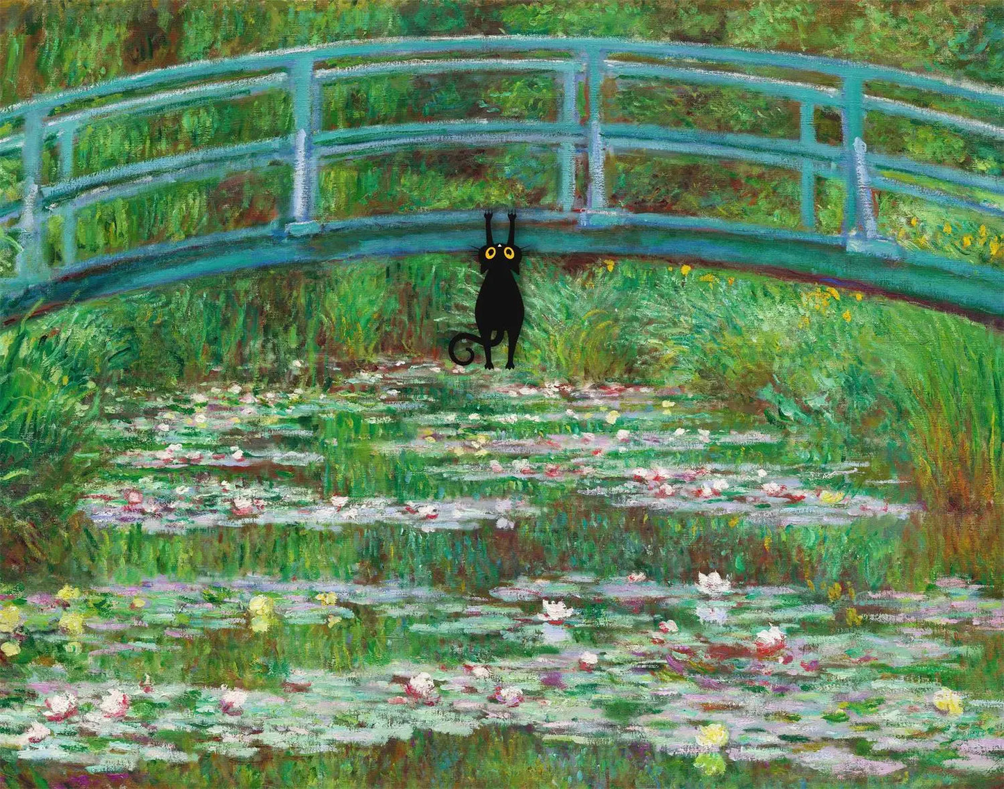 Monet Inspired Black Cat Canvas Painting | Wall Art for Cat Lovers
