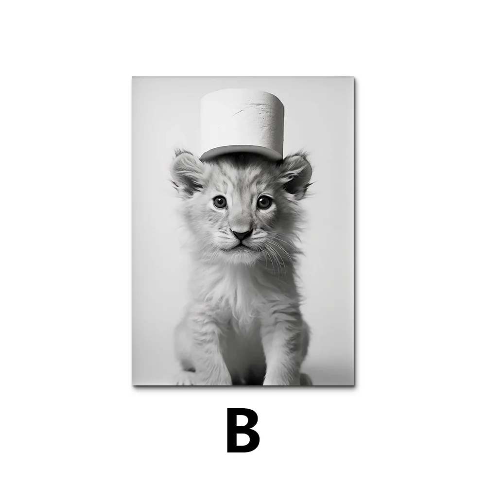 Cute Black and White Animal Poster Print |  Bathroom Wall Art for Animal Lovers