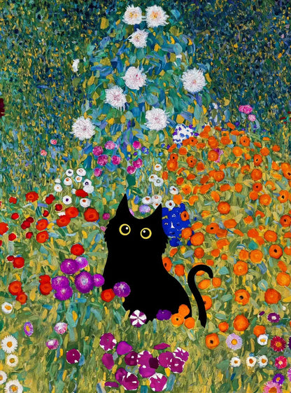 Monet Inspired Black Cat Canvas Painting | Wall Art for Cat Lovers