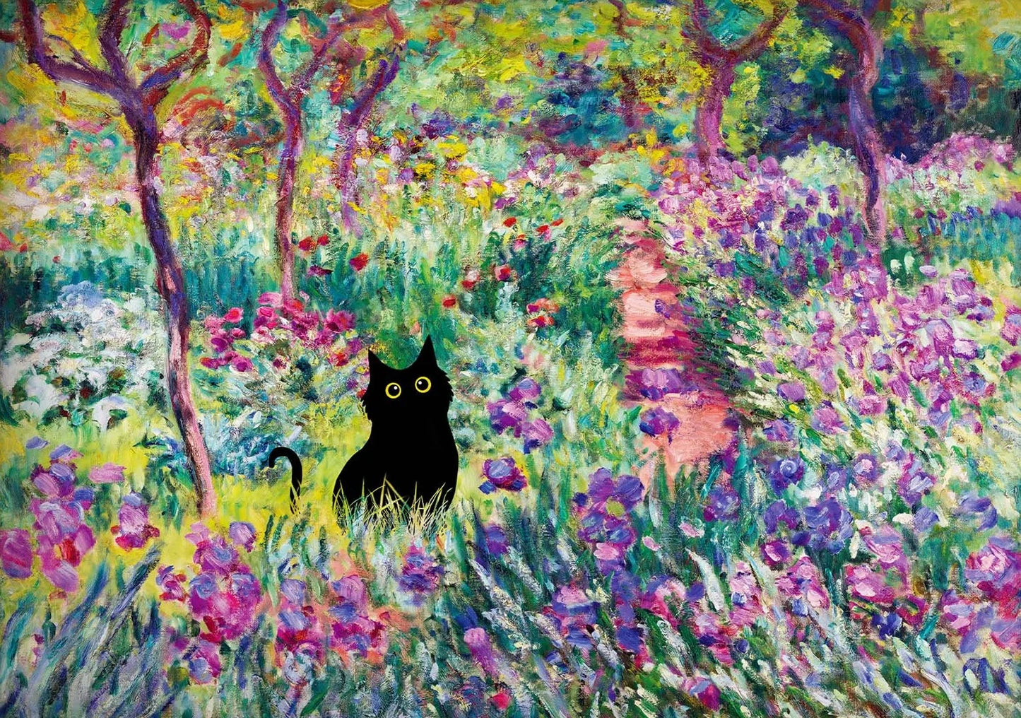 Monet Inspired Black Cat Canvas Painting | Wall Art for Cat Lovers