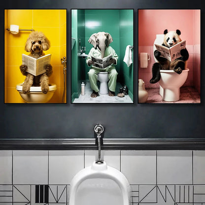 Quirky Animals on the Toilet Canvas Art Prints | Home Decor